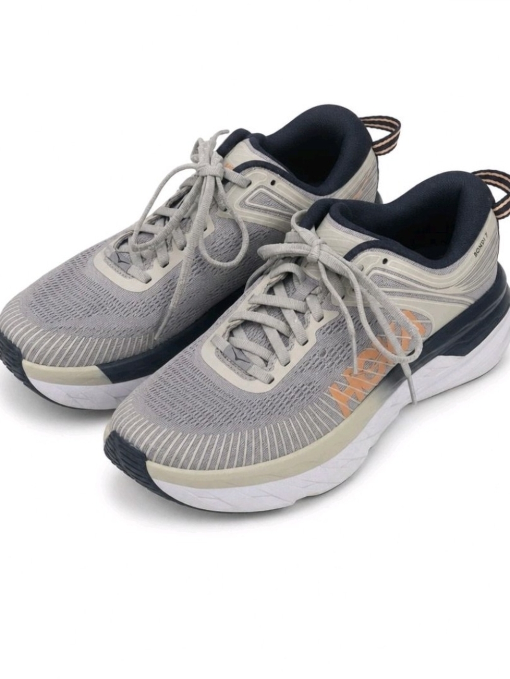 HOKA Bondi 7 Gray Orange Running Shoes Cushioned Athletic Sneakers
